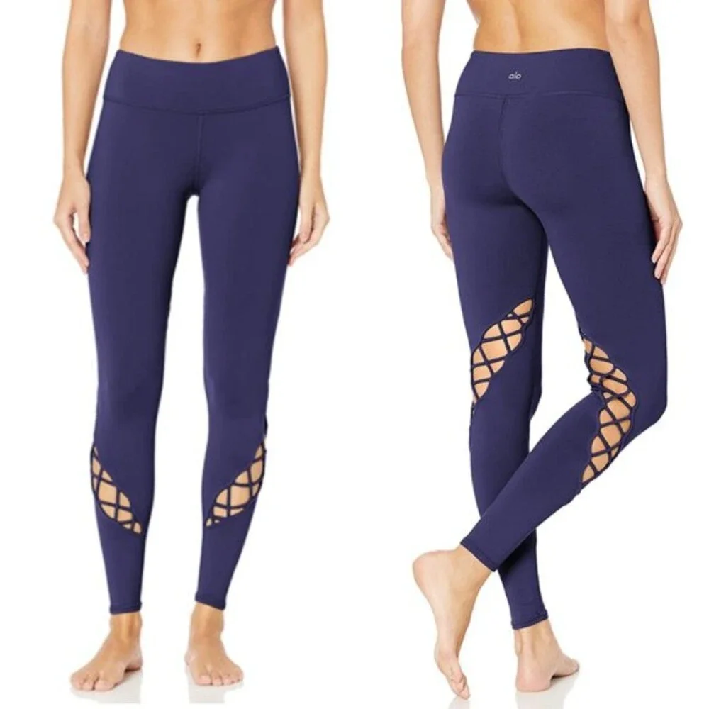 Alo Yoga Entwine Leggings Size XS Rich Navy Blue Cut Out Mid Rise Athletic
